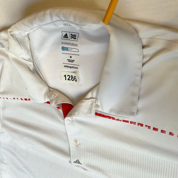 Adidas Puremotion Coolmax Men Polo Shirt Size M White Short Sleeve Golf Shirt - Picture 7 of 9